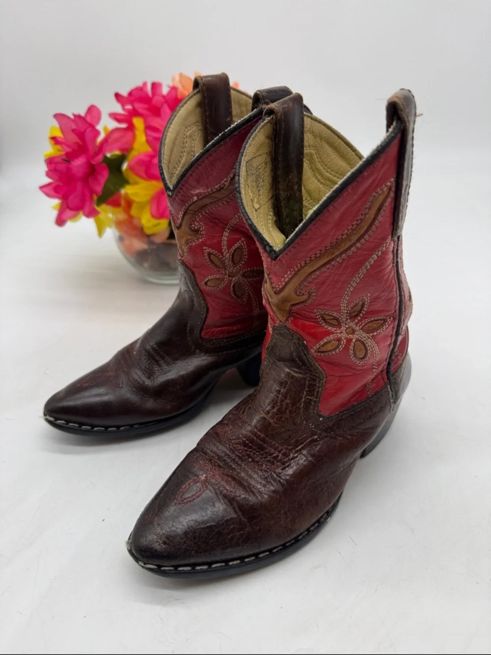 Brown & Red Floral Western Cowgirl Boots Size 11